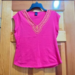 GAP Pink Fitted Cap Sleeve Embellished Tee